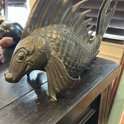 Bronze Sculpture Koi Fish Figure Signed By Santi - Vintage 1980