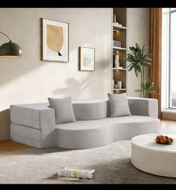 U-HOMY High-Density Foam Folding Sofa Bed Light Grey