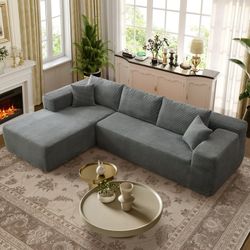 Ovios Corduroy Sectional for Living Room Modular Gray Sleeper Sectional Couches and Sofas with Chaise Lounge Modern 104" Oversized L-Shape Sofa No Ass