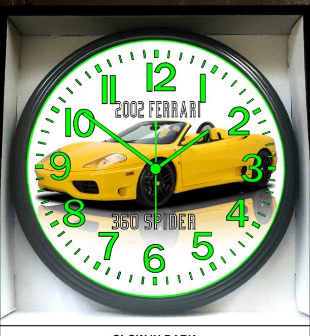 Wall Clock 2002 Ferrari 360 Spider Glow In The Dark Wall Clock New!