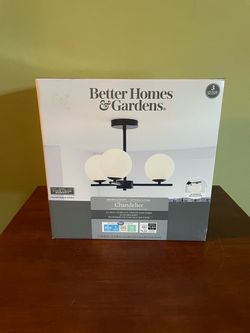 New Better Homes & Gardens Three Globe Ceiling Light Black 3 Frosted Glass Shades and 3 light bulbs