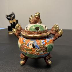 Japanese Antique 1868 To 1912 Meiji Satsuma Moriage Dragonware Immortals Incense Footed Bowl