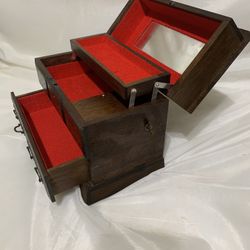 Vintage Royal Sealy Japan Musical Wooden Jewelry Chest Box Drawers With Mirror 