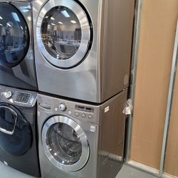 LGFront Load Washer and Stackable Gas Dryer Set in Stainless Steel both with Steam