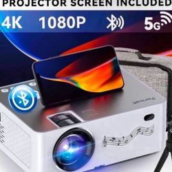 Pericat Q9 Projector with WiFi and Bluetooth, 5G WiFi Native 1080P/16000L Video Projector with Screen, 4K Support Outdoor Projector White