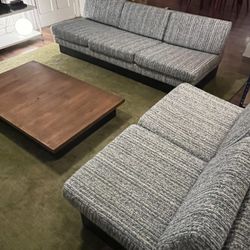 Vintage Designer 3 Piece Modular Couch And Low Rise Coffee Table