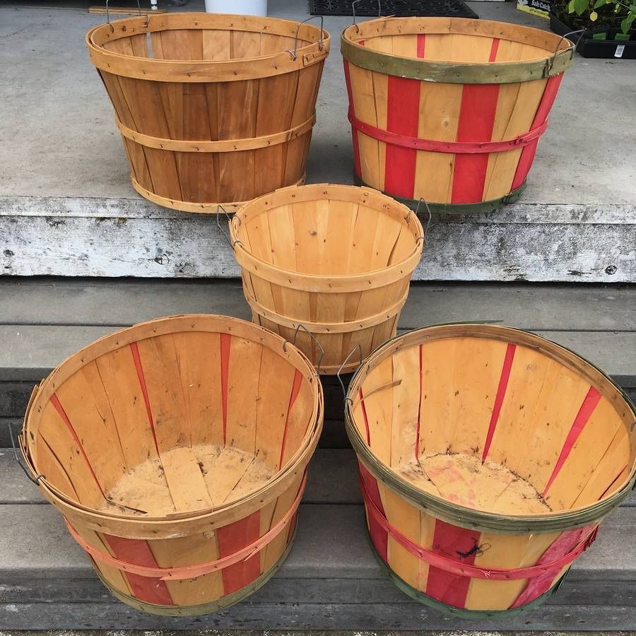 Lot of 5 Vintage Wooden Bushel Apple Peach Fruit Vegetable Baskets