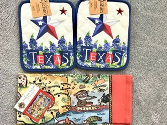 NEW w/ Tags Texas Dish Towel + 2 Pot Holders Easy Dee Designs
