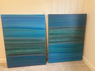 Abstract Ocean Canvas Paintings Set of 2