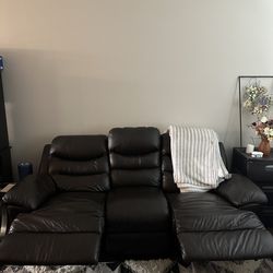 Powered Reclining Leather Couch W/ 2 Recliners