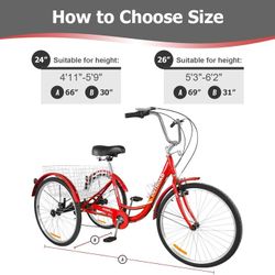 7 Speed Adult Tricycle, 24 Inch 3 Wheel Bikes with Large Basket, Cruiser Bike for Women/Men/Seniors, Adult Trike for Outdoor/Shopping/Recreation