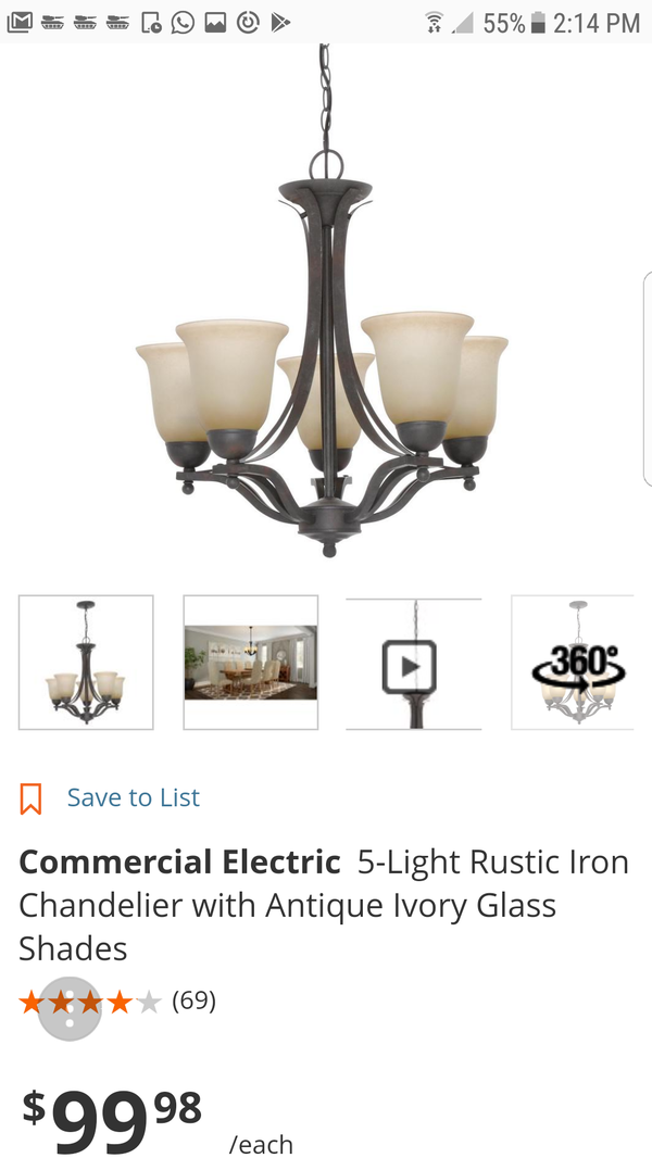Commercial Electric 5 Light Rustic Iron Chandelier With Antique 55