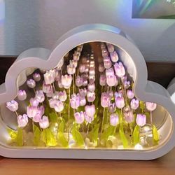 DIY Cloud Tulip Mirror Night Light, Simulation Flower Bedroom