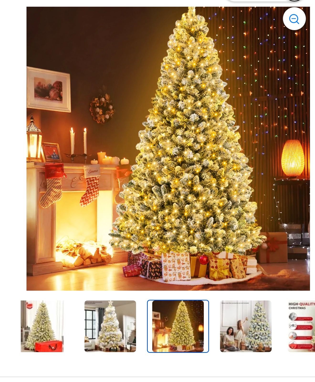 7.5ft Pre-Lit Snowflake Flocked Christmas Tree,8 Modes LED Lights,Artificial Xmas Tree with Storage Bag