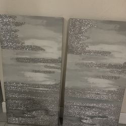 White and Silver Bling wall painting ea us 40x20