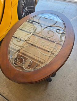 Oval Wood and Glass Coffee Table