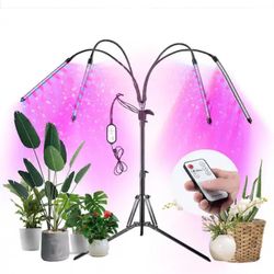 4-Heads Full Spectrum LED Grow Lights With Tripod For Indoor Plants in Red and Blue Color Changing Light