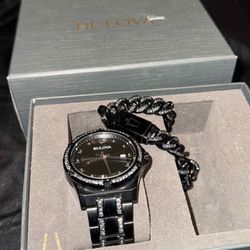 Bulova Men’s Black Watch & Bracelet Set – Like New