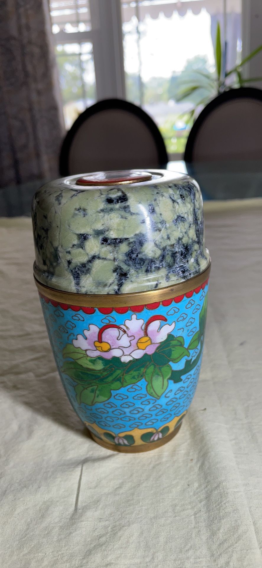 Vintage Chinese Cloisonné And Jade Yea Bottle 