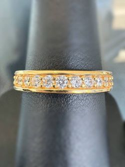 Lee Jewellery 14k solid yellow gold 0.85CTW moissanite stone wedding band ring sz 7.5