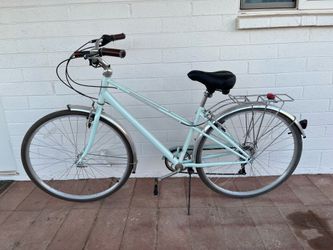 Women’s Step-Through City Bike — Mint Blue | Rear Rack, Fenders, Lights