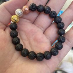 Lava Stone With Silver Rose Good And Gold Plated Lava Beads 8mm Handmade New 