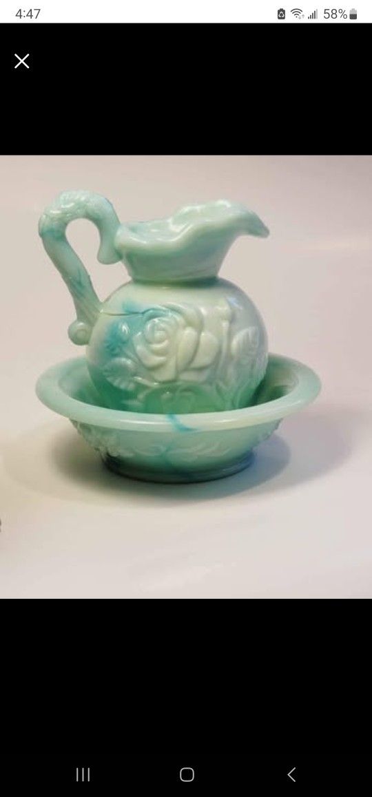 Vintage Avon Slag Glass Moonwind Pitcher & Bowl Set