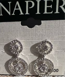 Napier Silver Crystal Double Circle Drop Earrings