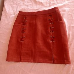 Mini skirt with 2 front pockets suede burn orange color Sz. M