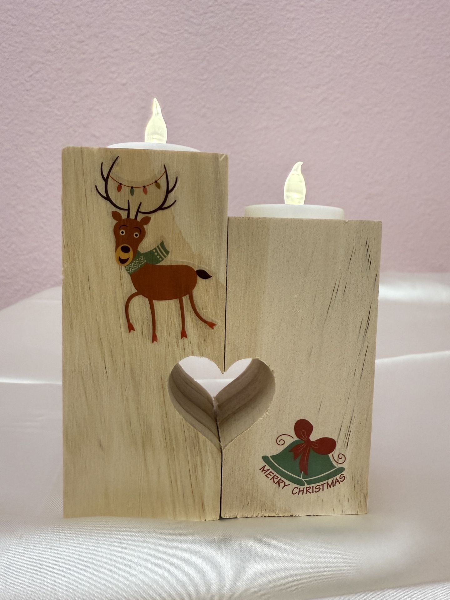Christmas Wooden Heart Tealight Candle Holder