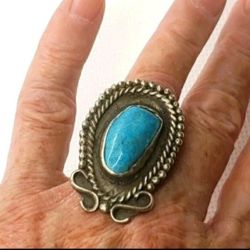 Big Vintage Native American Sterling Silver Turquoise Ring Sz 6.25 16g