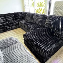 New Black 🖤 Corduroy Deep Seat Sectional Sofa | $0 Down Financing ⭐️ Low Payment Options  Available 