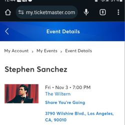 2 Tickets To Stephan Sanchez Tonight 7pm