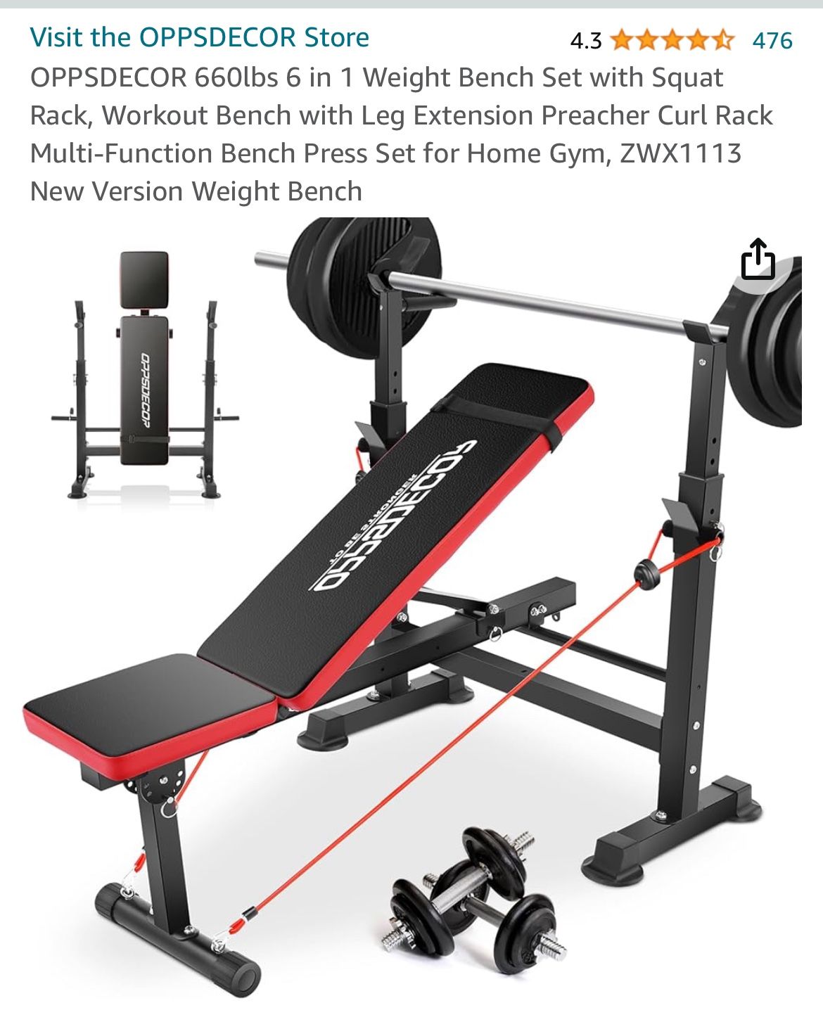 Weight Bench Set with Squat Rack