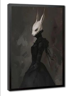 16x24 Gothic White Rabbit Victorian Black Dress Dark Canvas Wall Art Print