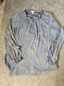 LC Lauren Conrad Blouse — Gray Gold Floral, Size L, Pre-Owned