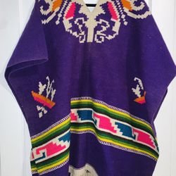 Boho Vintage Mexican Wool Poncho 