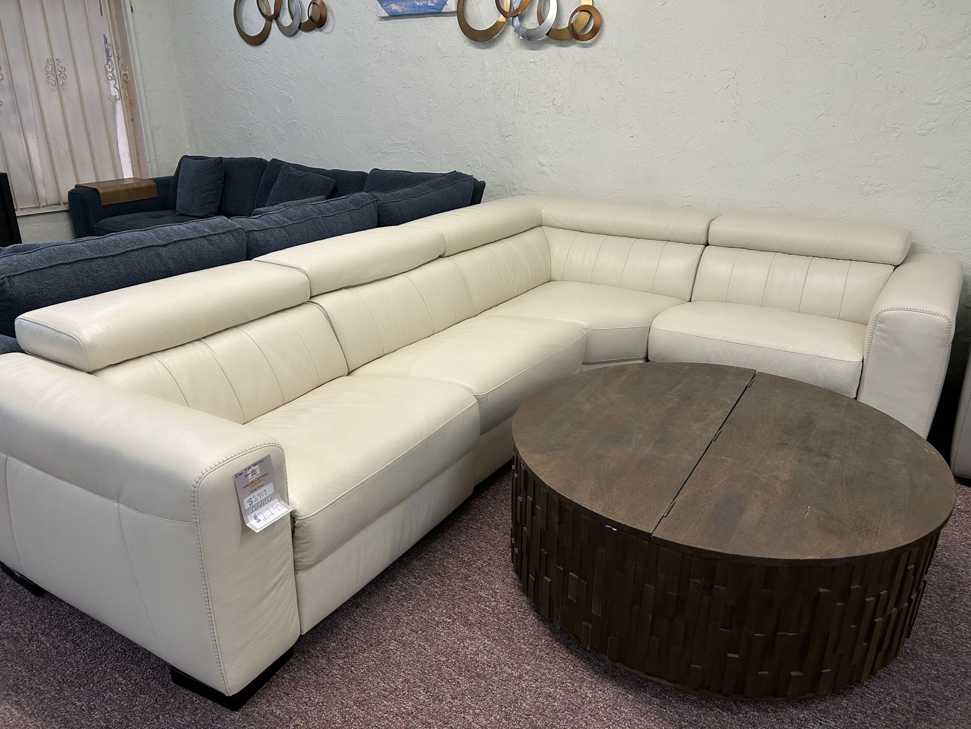Furniture- 100% Real Semi Aniline Leather 4 Pc Sectional With 2 Power Recliners- Rinan