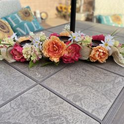 New Kirklands Home Burlap Ribbon Floral Twig Branch Candle Holder Table Centerpiece 
