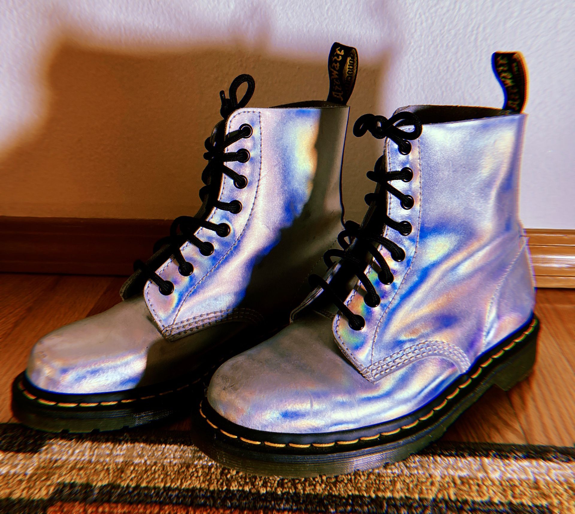 Doc Martens Pascal RS Silver Iridescent Holographic Size 9 Womens Combat Boots