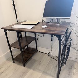 Rustic small brown desk + chair