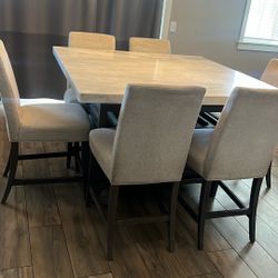 6 Bar Stool Height Marble table And Chairs 