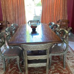 Antique Real Wood Table With 8 Chairs 