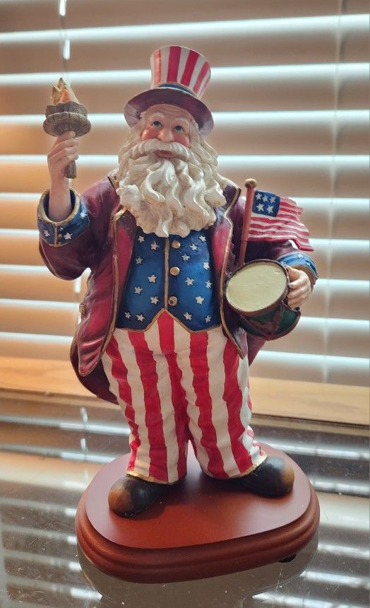 Dillard's Trimmings Hand Painted Uncle Sam Santa Figurine W/Box