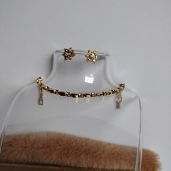 Sparkling Tennis Bracelet And Interchangeable Earrings Gift set Gold Rhinestone Vintage Avon