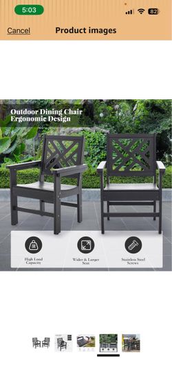 2 Pcs HDPE Outdoor Dining Chairs Set - All Weather Patio Chairs with Armrests Backrests for Bistro, Restaurant, Garden, Backyard,Gray