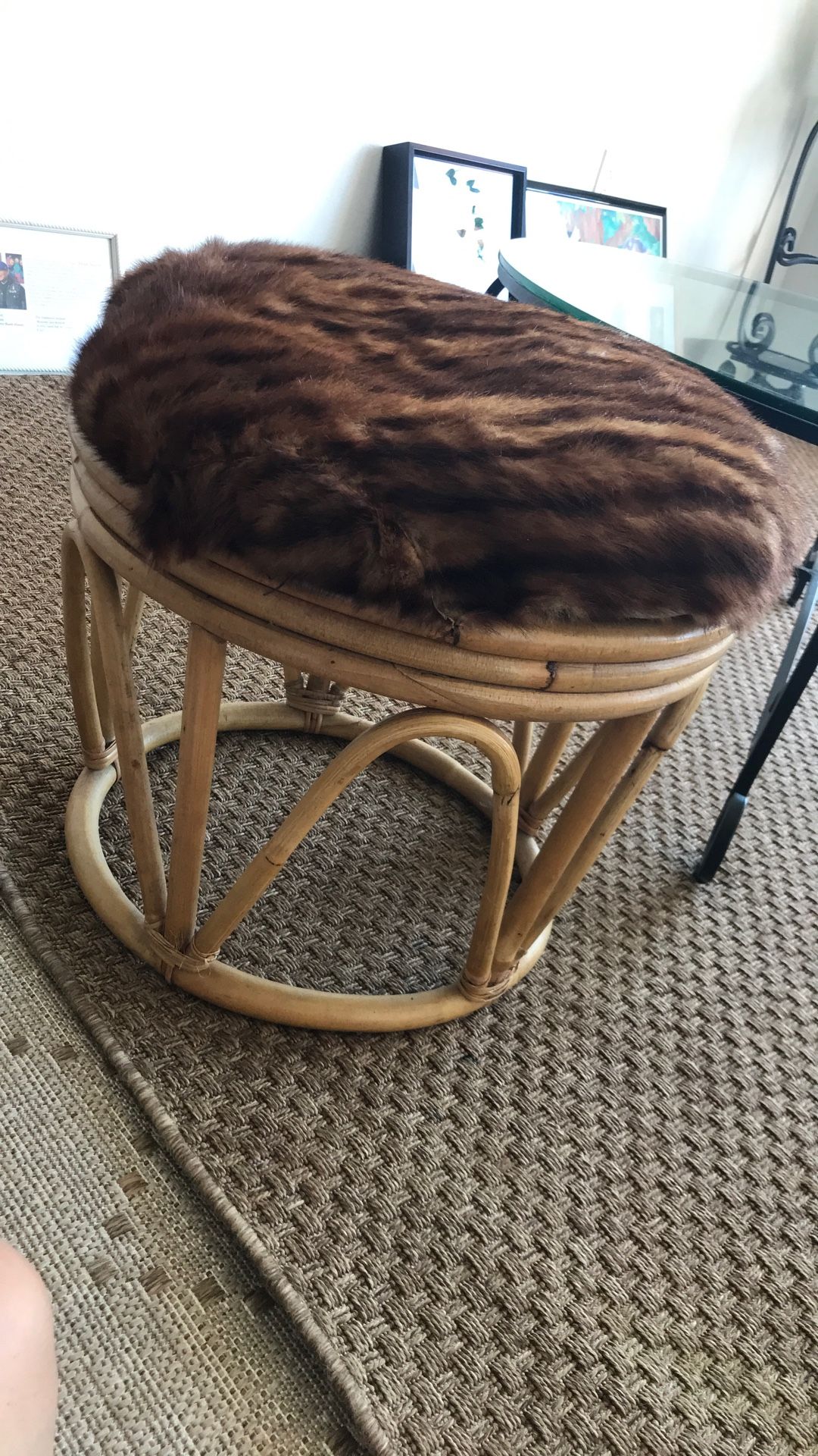 Furry Wood Ottoman 16x20”