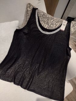 Woman's Plus Size Black And Silver Tank
