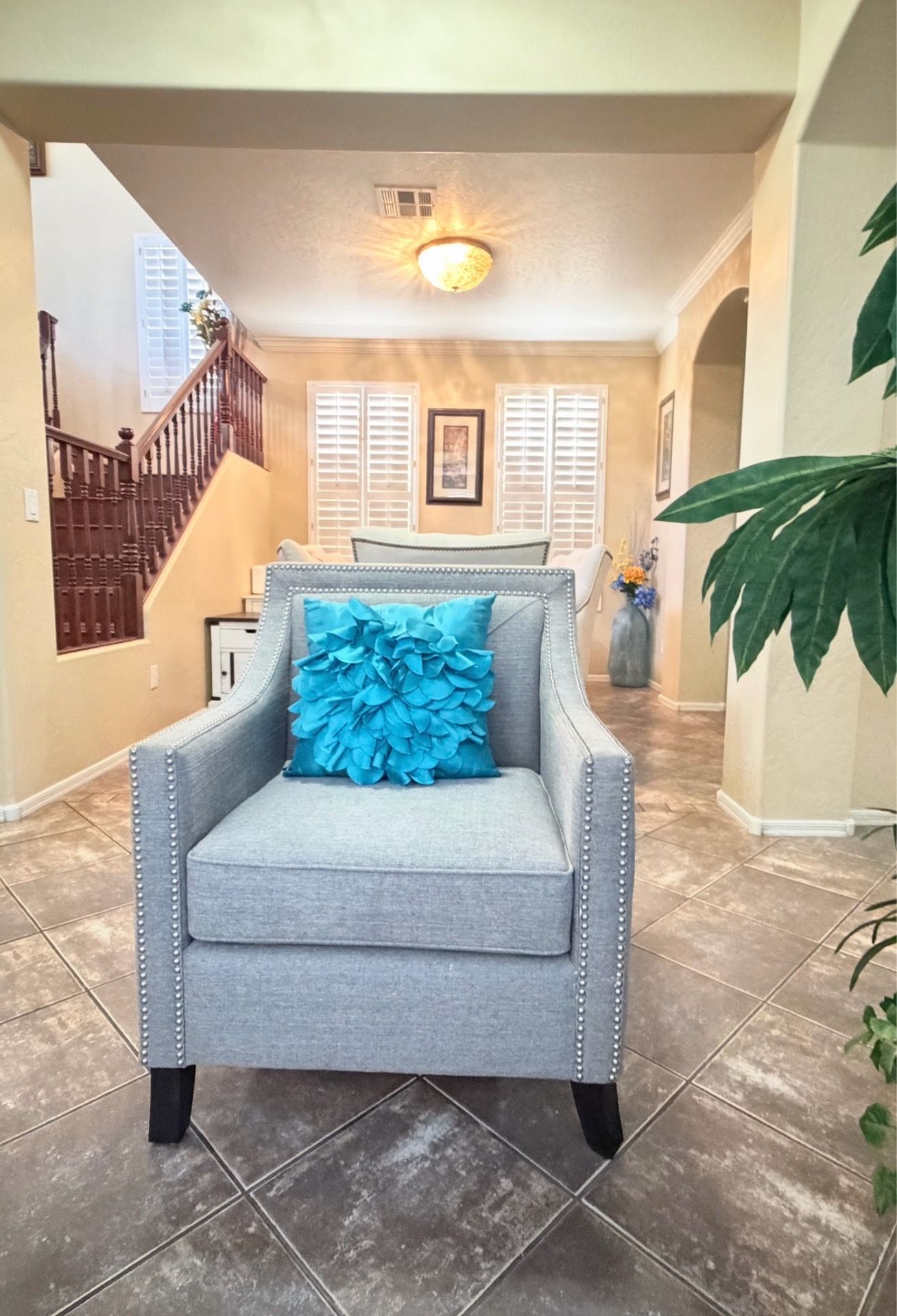 Beautiful Gray nailhead trim accent chair in excellent condition