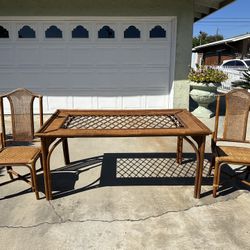 Mid Century Bamboo Dining Table With 2 Chairs $367